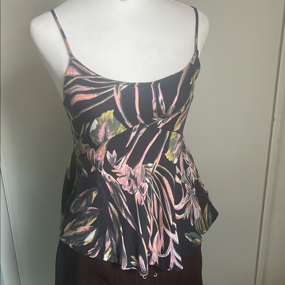O'Neill Camisole Deep Blue with Pink and Green Tropical Floral Design Tank
